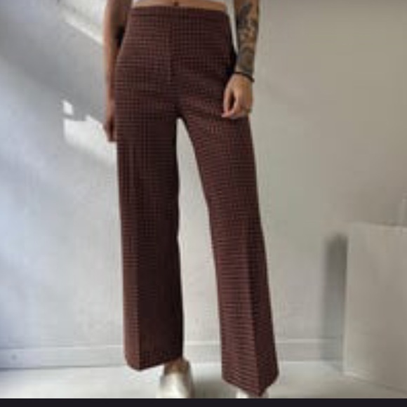 70’s Galliano Vintage Brown plaid wide leg flare pants - Picture 2 of 4